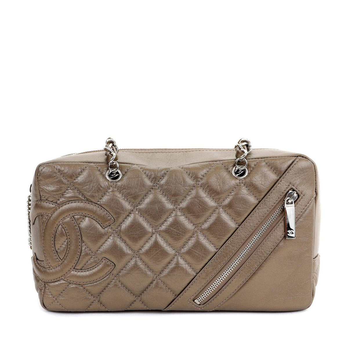 Chanel Metallic Bronze Distressed Lambskin Cambon Camera Bag Paris/NY