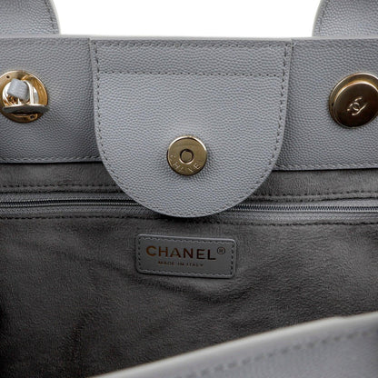 Chanel Grey Caviar Deauville Studded Tote with Silver Hardware