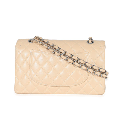 Beige Quilted Caviar Medium Classic Double Flap Bag