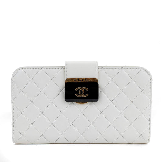 Chanel Ivory Lambskin Clutch with CC Enamel & Bronze Hardware