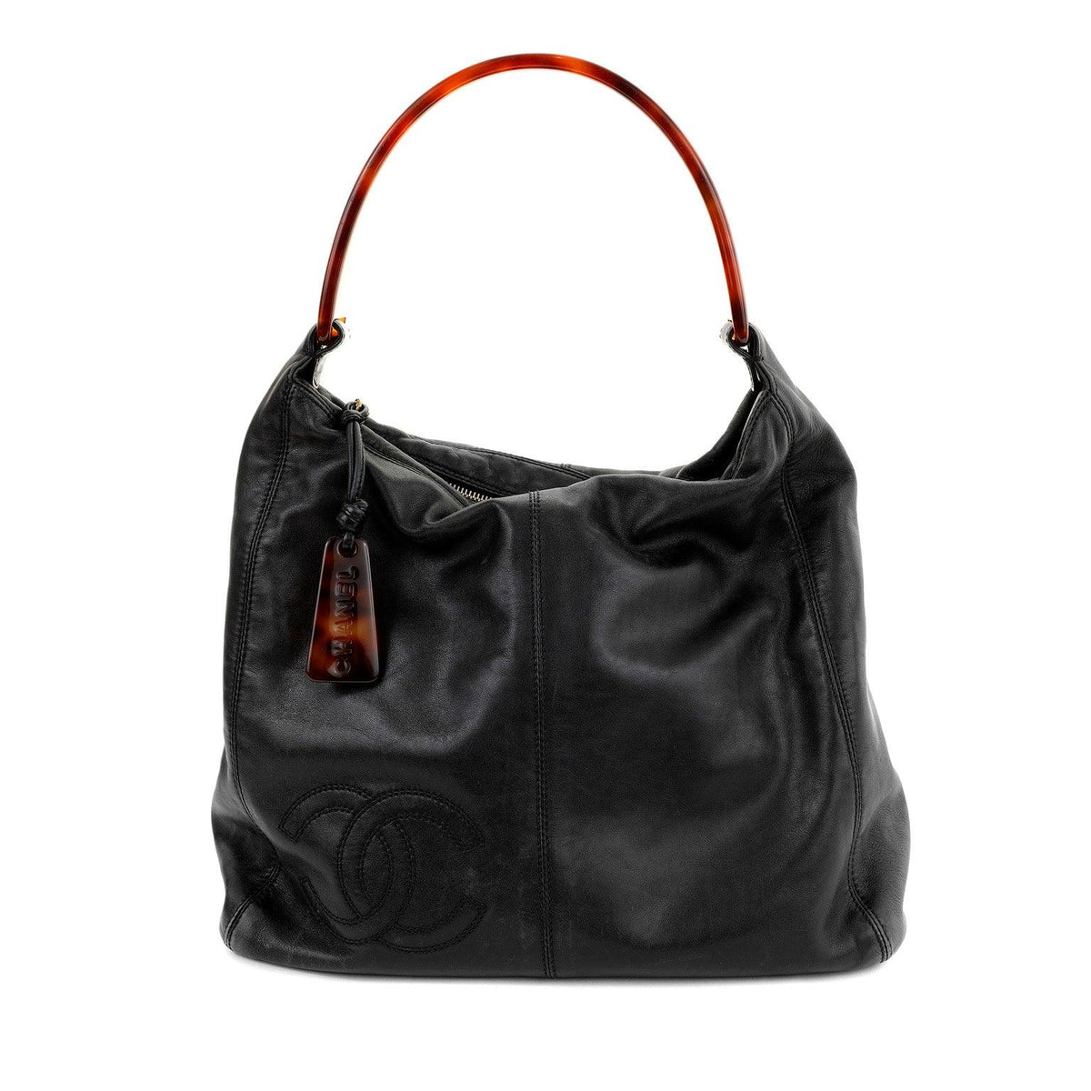Chanel Vintage Black Lambskin w/ CC & Tortoiseshell Handle