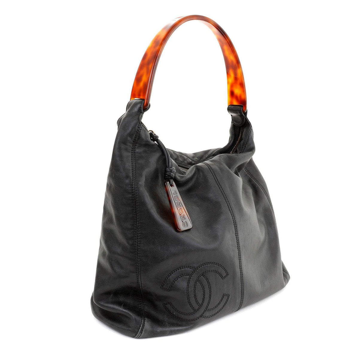 Chanel Vintage Black Lambskin w/ CC & Tortoiseshell Handle