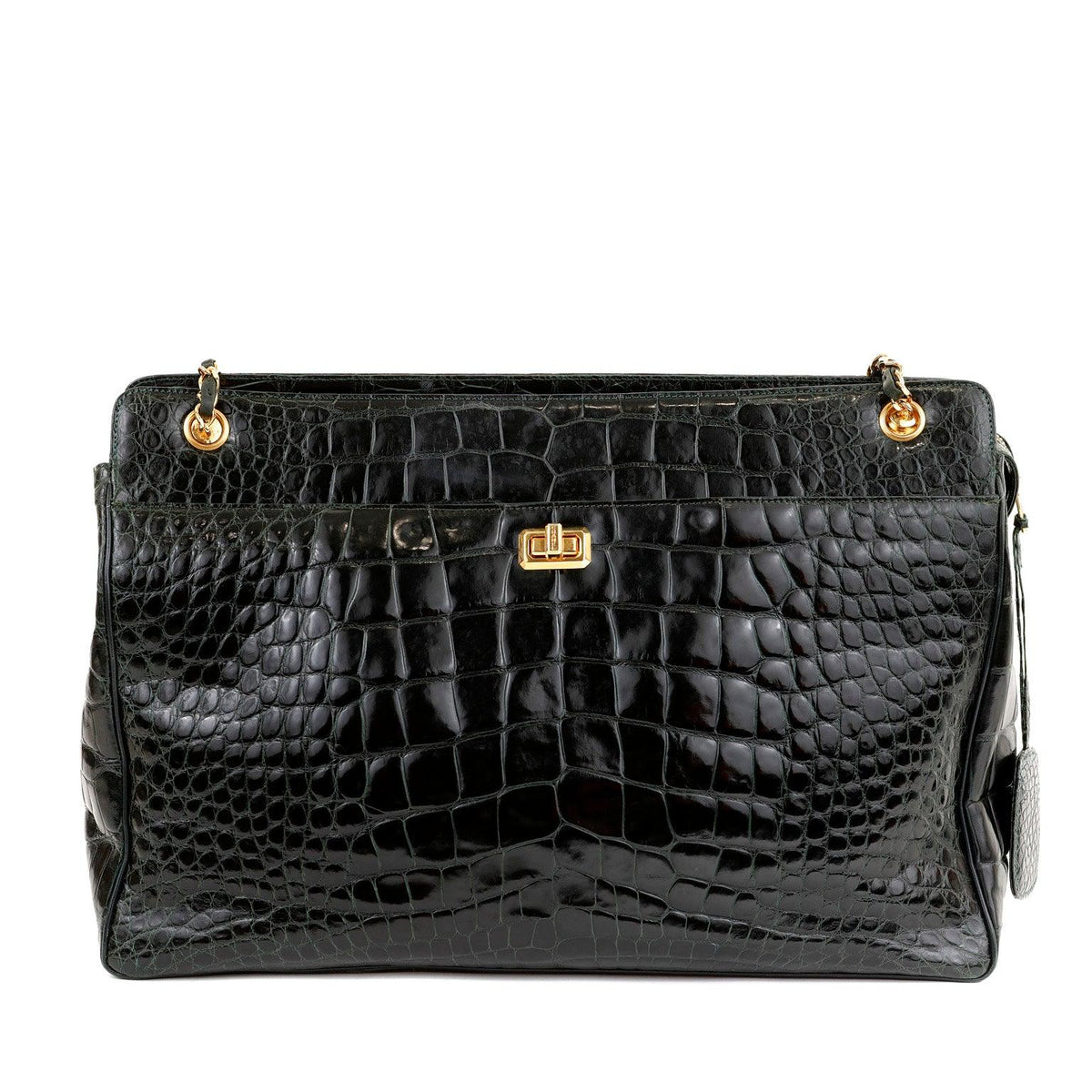 Chanel Dark Green Crocodile Tote Briefcase w/ Gold Hardware