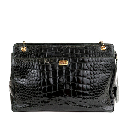 Chanel Dark Green Crocodile Tote Briefcase w/ Gold Hardware
