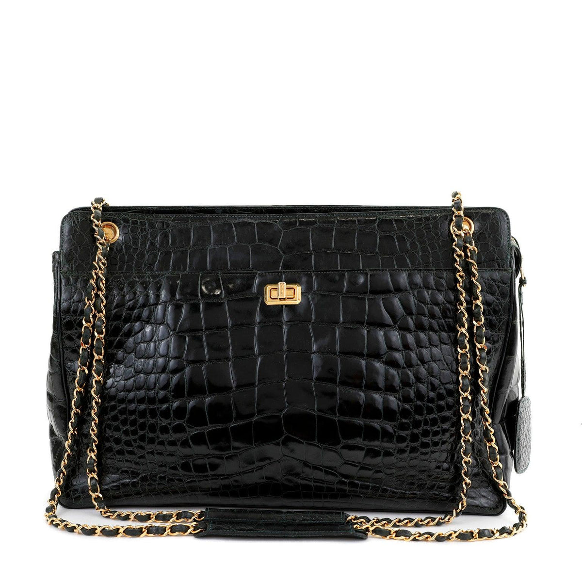 Chanel Dark Green Crocodile Tote Briefcase w/ Gold Hardware