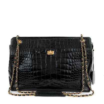 Chanel Dark Green Crocodile Tote Briefcase w/ Gold Hardware