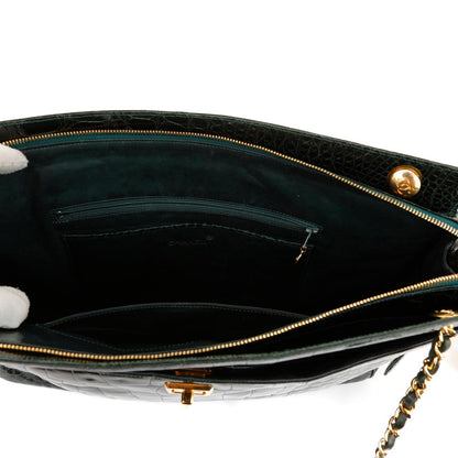 Chanel Dark Green Crocodile Tote Briefcase w/ Gold Hardware