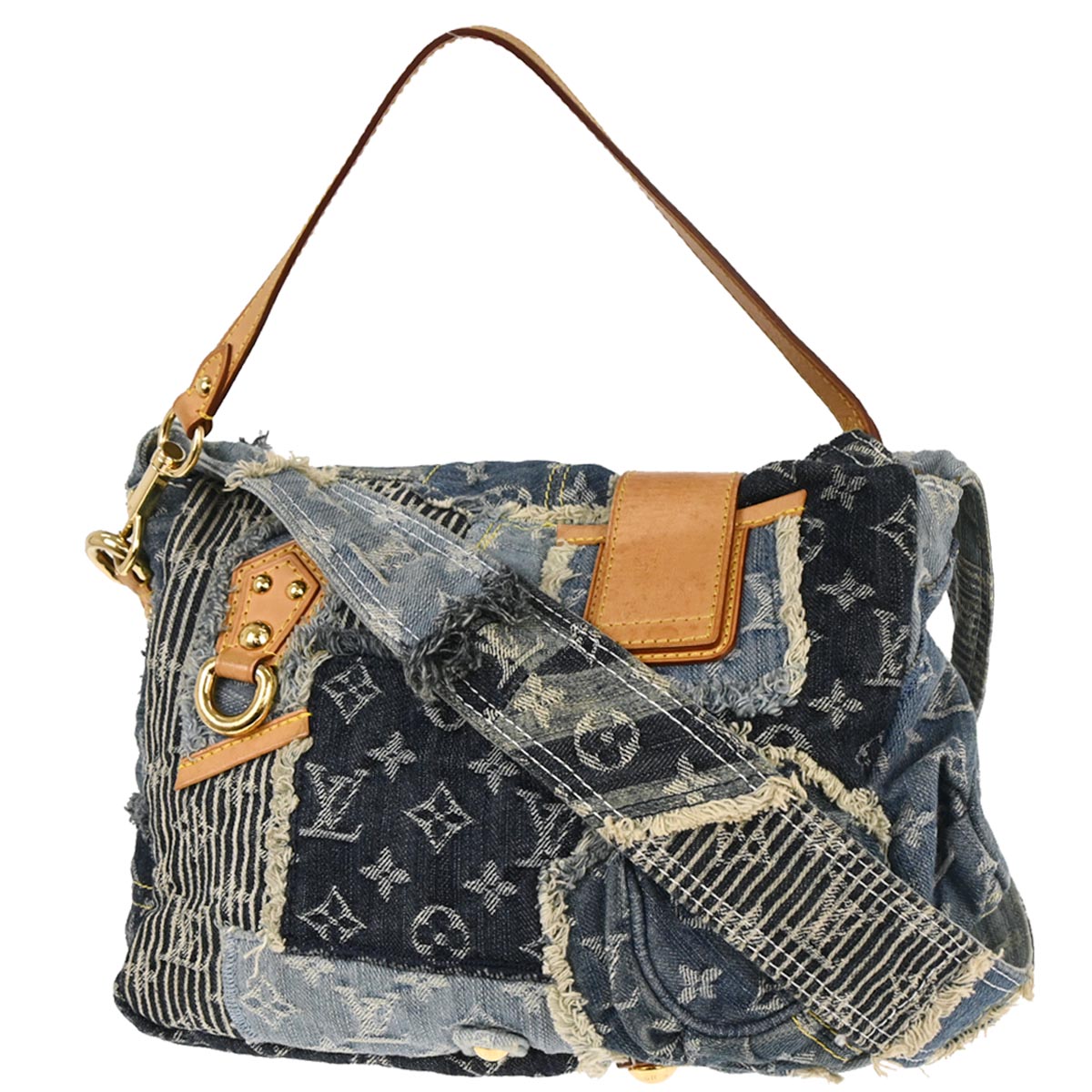 Louis Vuitton 2007 Monogram Denim Patchwork Postie 2way Shoulder Handbag M95374