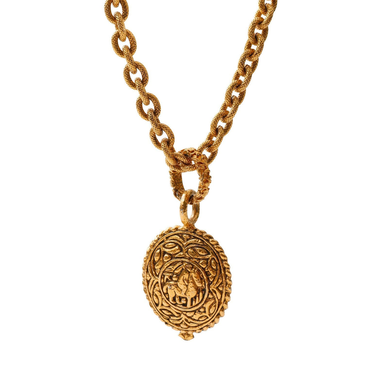 Chanel 24kt Gold Vintage Horse Medallion Necklace