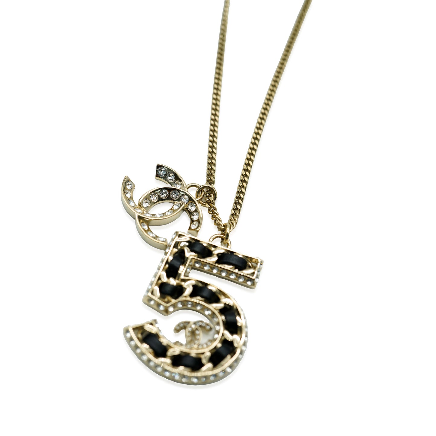 2023 No.5 Woven Chain Pendant WIth Strass CC And Leather Gold Plated