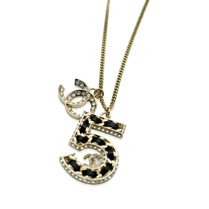 2023 No.5 Woven Chain Pendant WIth Strass CC And Leather Gold Plated