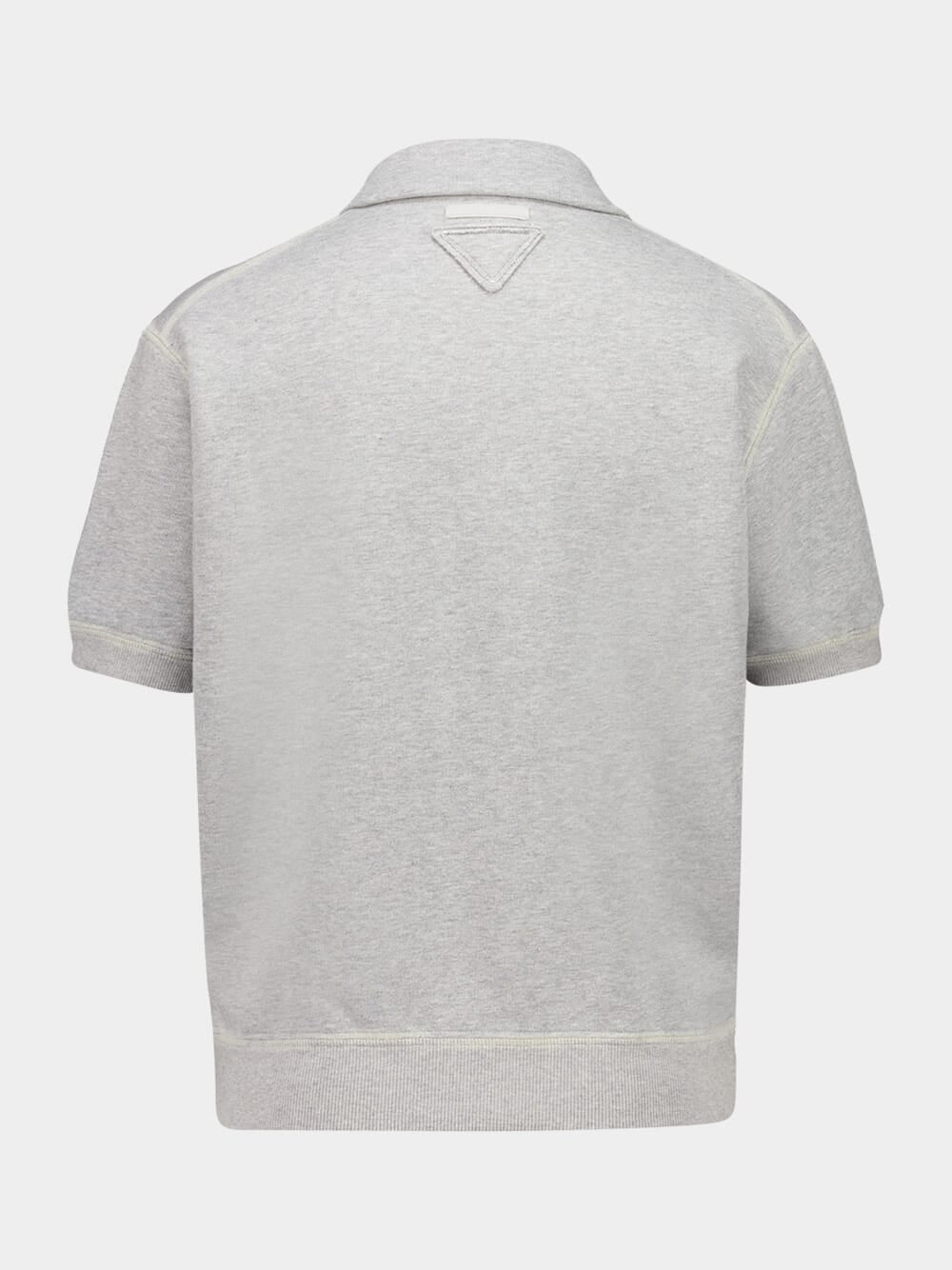 Grey Cotton Polo Shirt with Pearl Buttons
