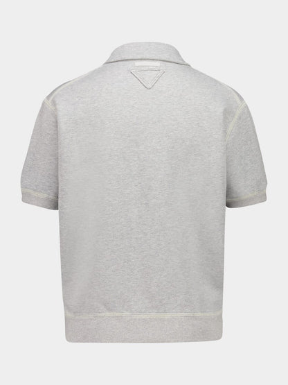 Grey Cotton Polo Shirt with Pearl Buttons