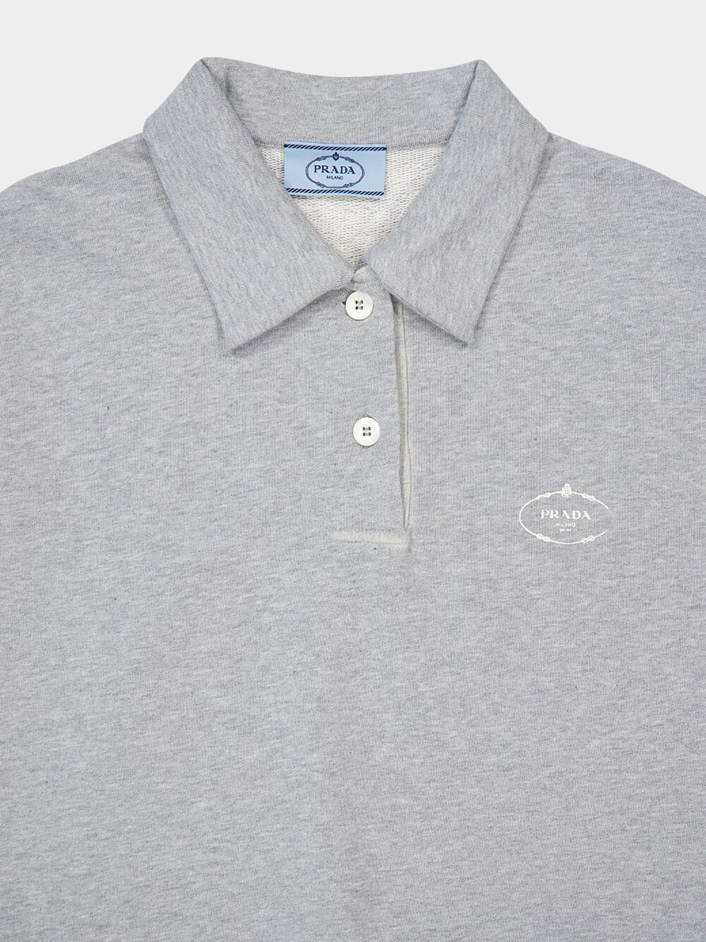 Grey Cotton Polo Shirt with Pearl Buttons