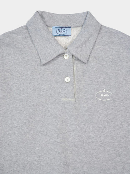Grey Cotton Polo Shirt with Pearl Buttons