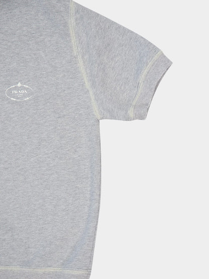 Grey Cotton Polo Shirt with Pearl Buttons