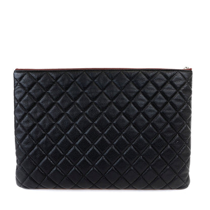 Chanel Large Black Caviar Classic O-Case with Silver Hardware