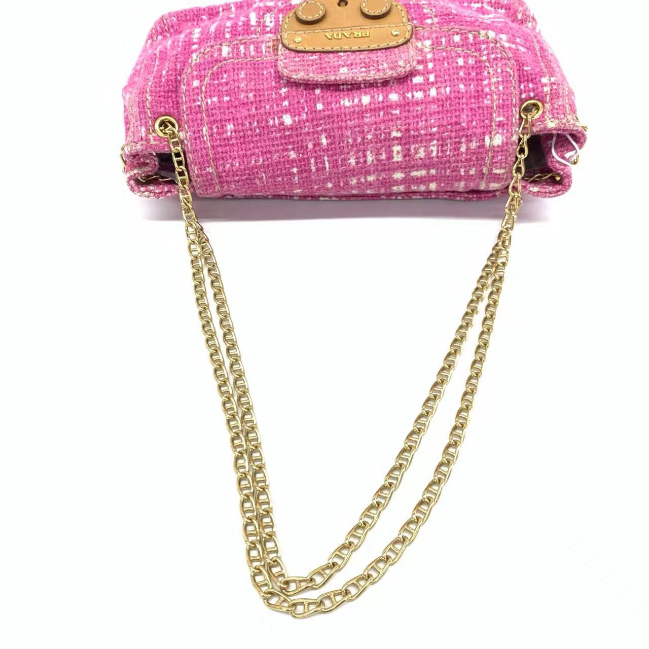 Prada Pink Sound Lock Tweed Shoulder Bag