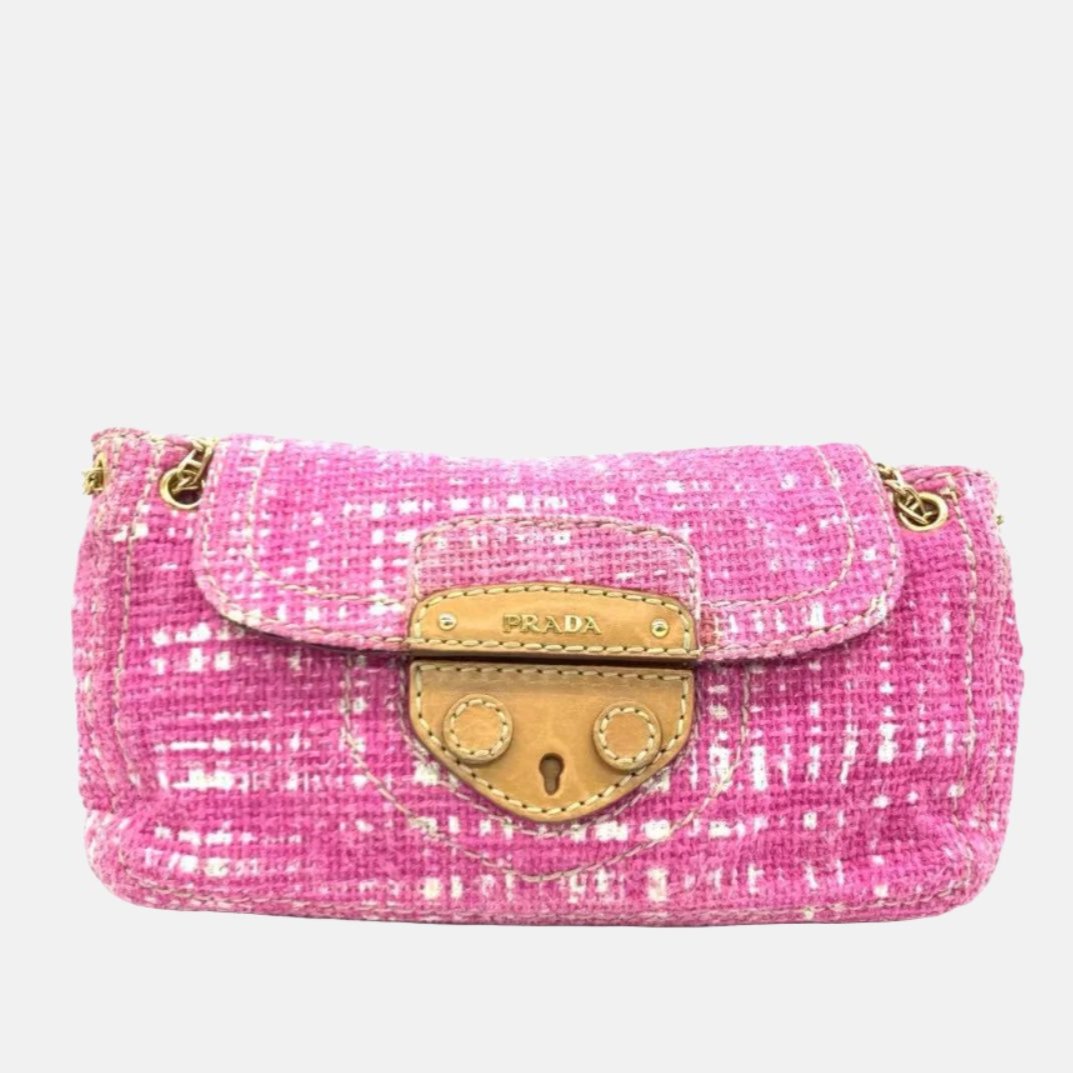 Prada Pink Sound Lock Tweed Shoulder Bag