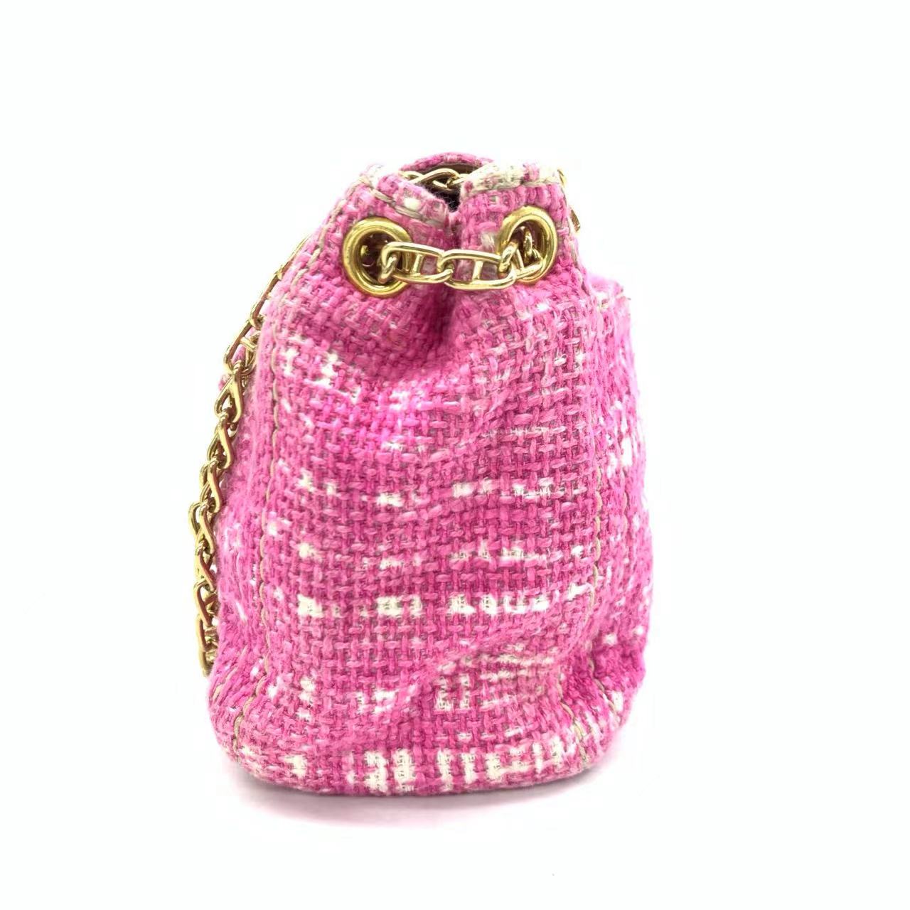 Prada Pink Sound Lock Tweed Shoulder Bag