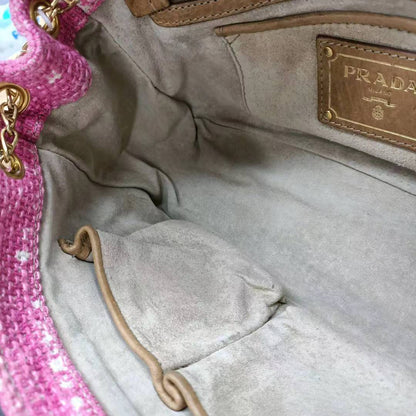 Prada Pink Sound Lock Tweed Shoulder Bag