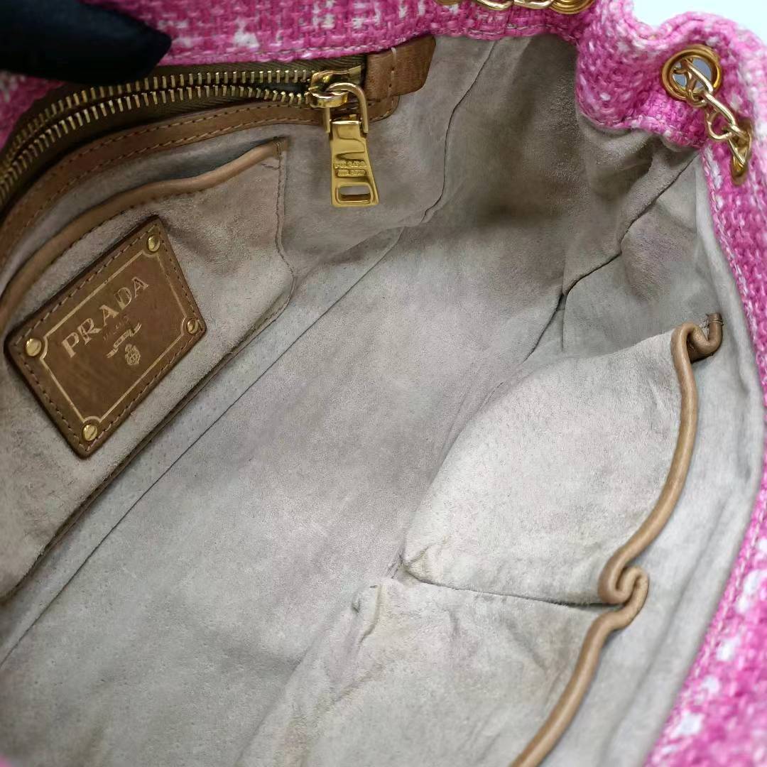 Prada Pink Sound Lock Tweed Shoulder Bag