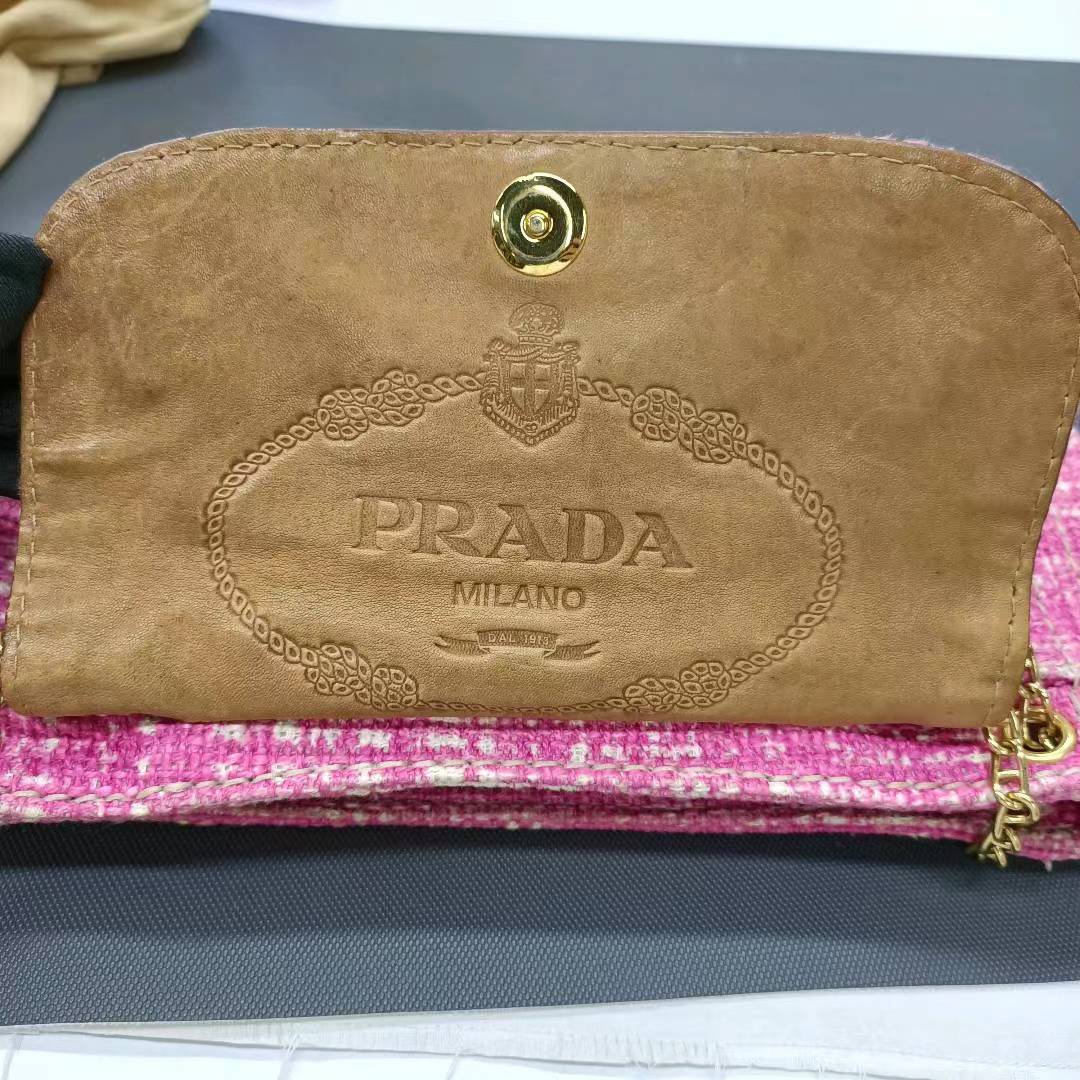 Prada Pink Sound Lock Tweed Shoulder Bag