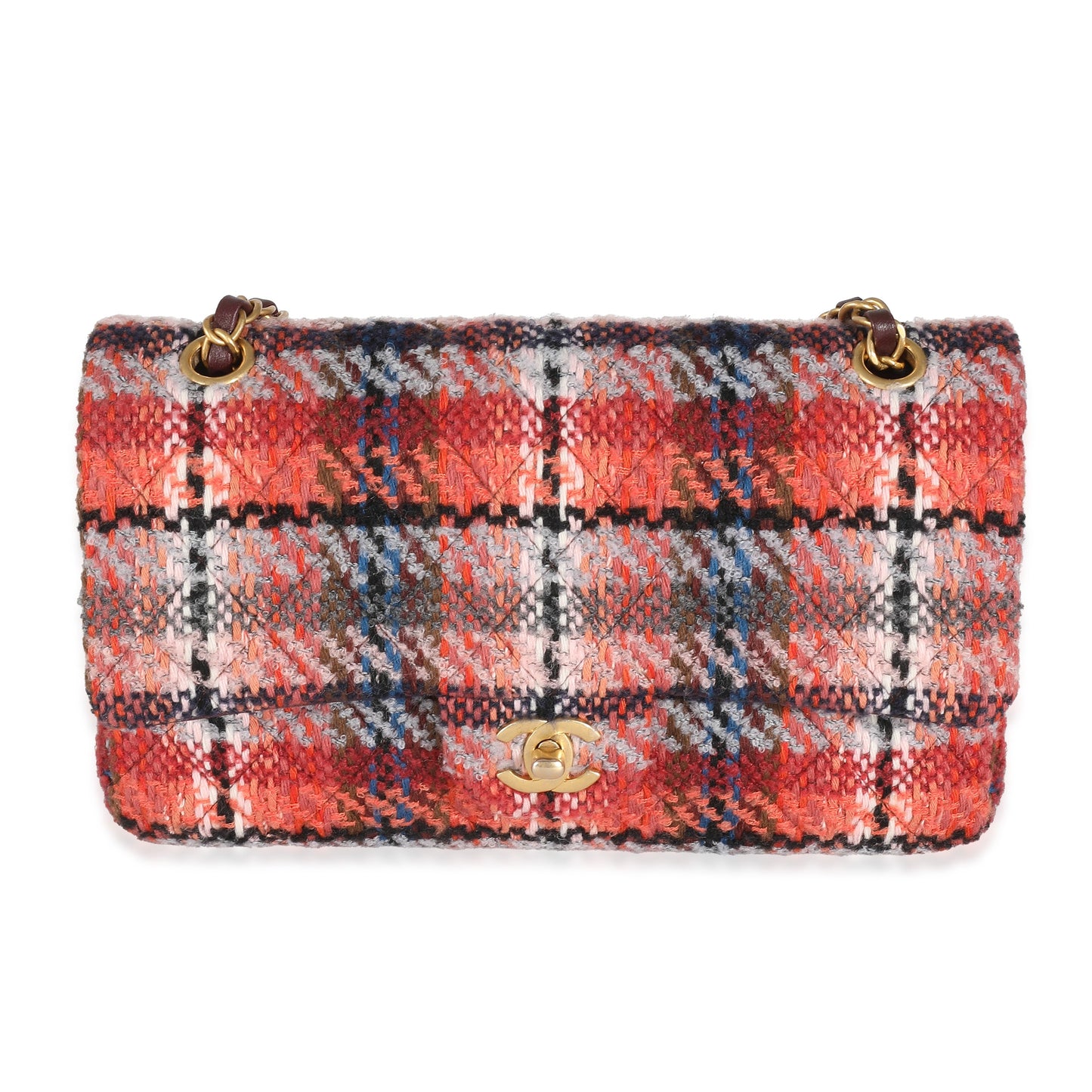 21B Brown Red Tweed Medium Classic Double Flap Bag