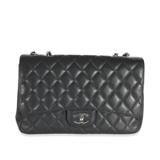 Chanel Black Quilted Caviar Jumbo Classic Single New
