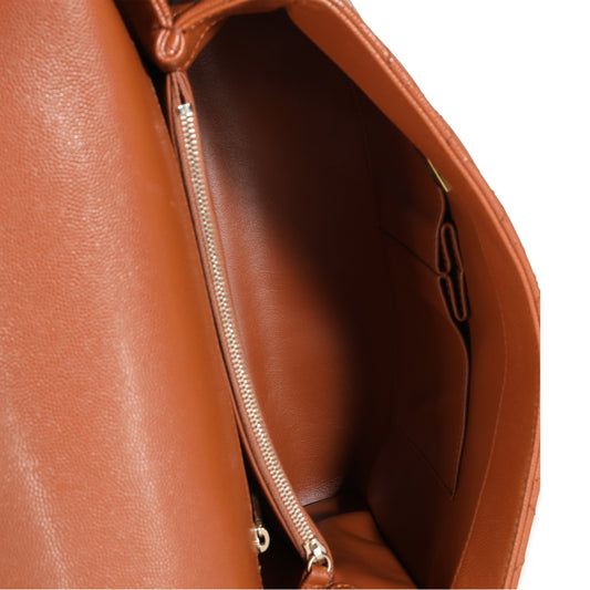 CHANEL Brown Quilted Caviar Large Coco Chain Handle Flap