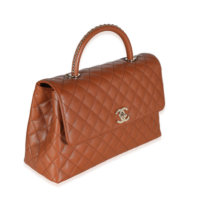 CHANEL Brown Quilted Caviar Large Coco Chain Handle Flap