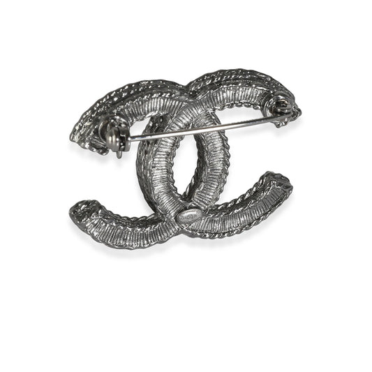 CHANEL CC Brooch with Black Beads, A 14 B in Ruthenium