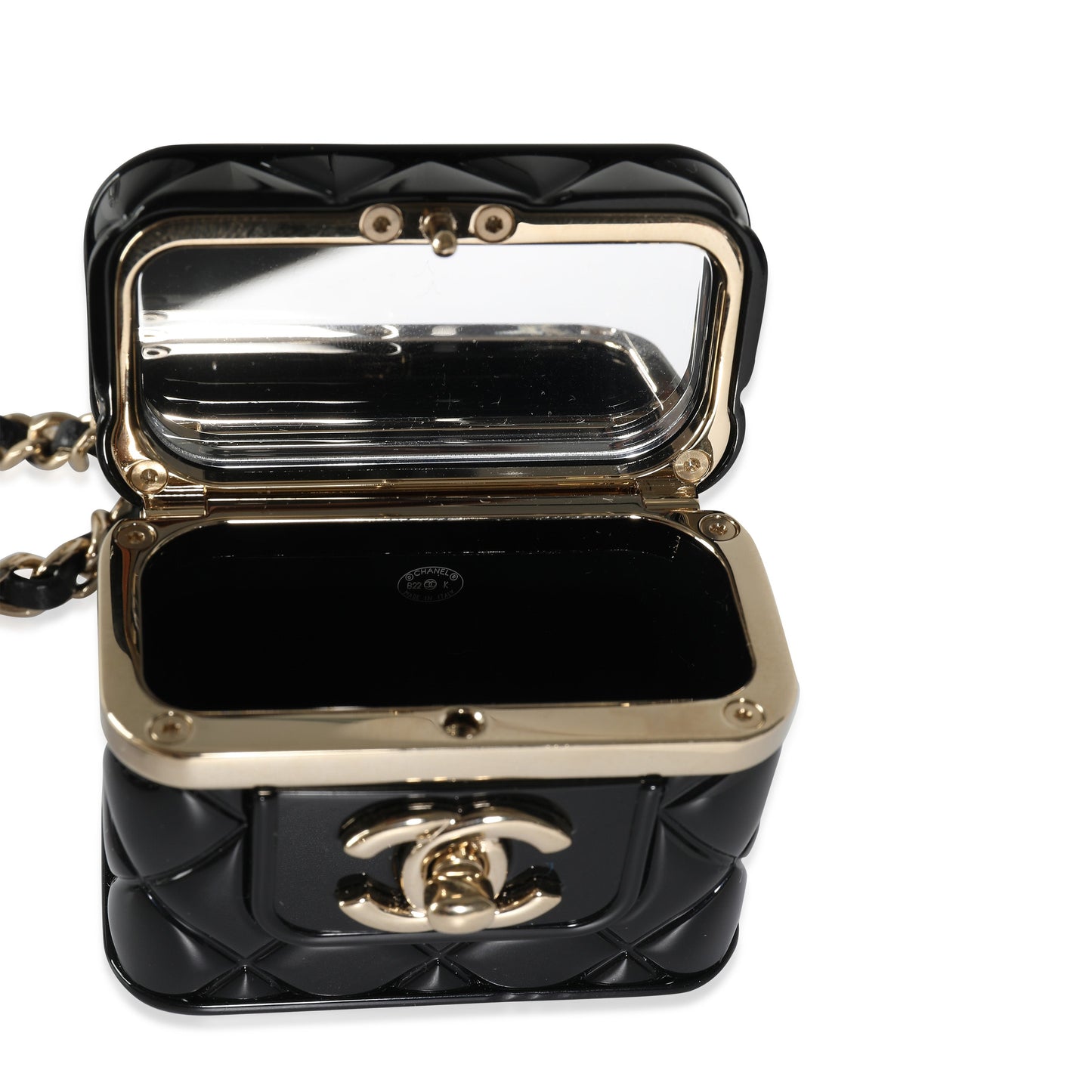 Chanel B  K Mini Vanity Case Pendant in Gold Toned Base Metal