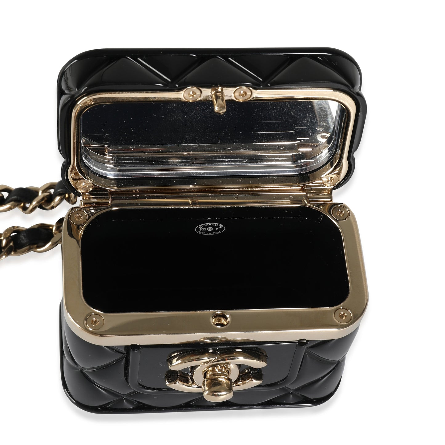 Chanel B  K Mini Vanity Case Pendant in Gold Toned Base Metal