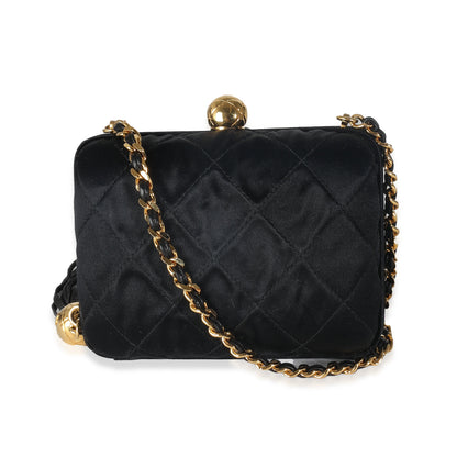 Black Quilted Satin CC Tassel Box Clutch