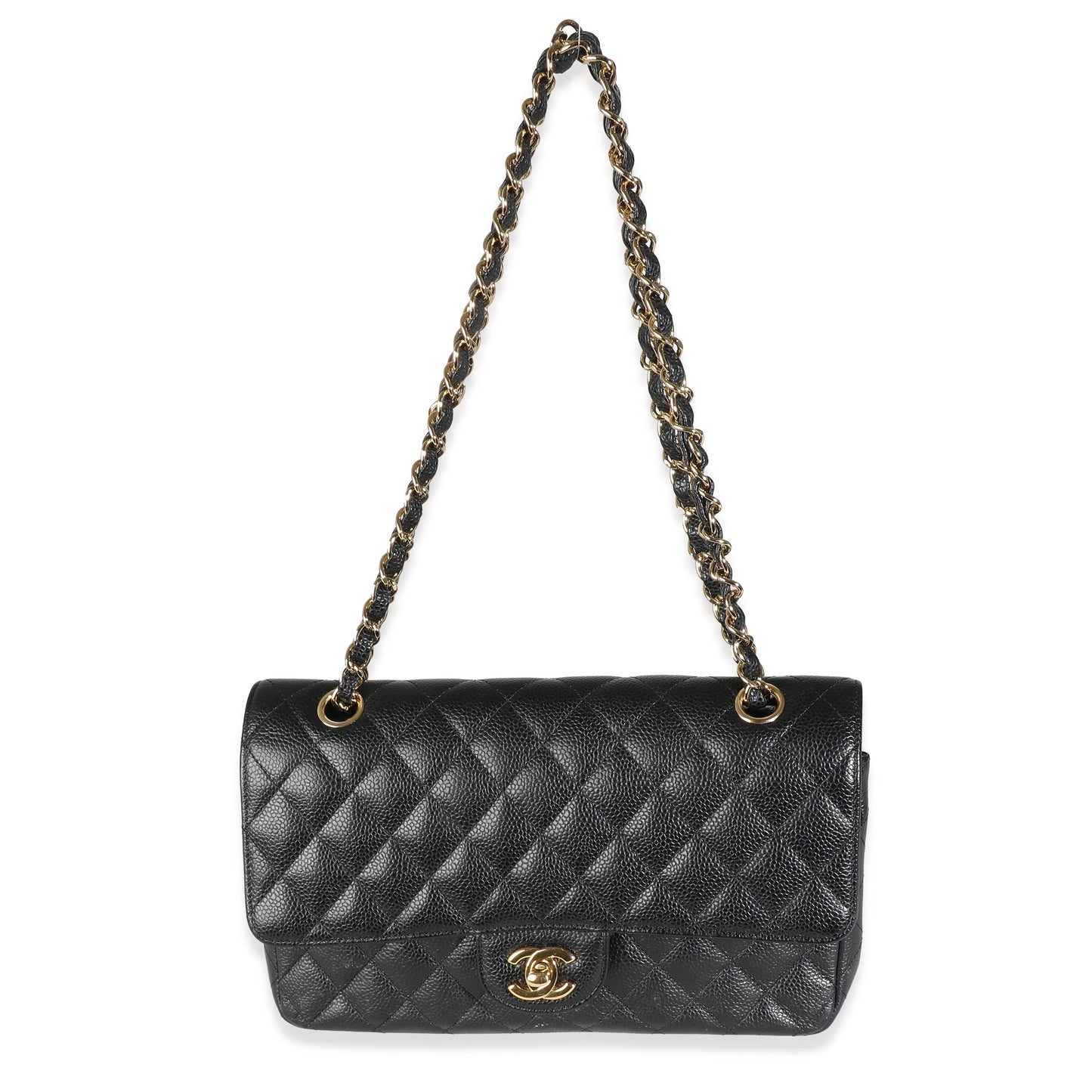 Black Quilted Caviar Medium Classic Double Flap Bag