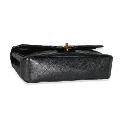 Black Quilted Caviar Medium Classic Double Flap Bag