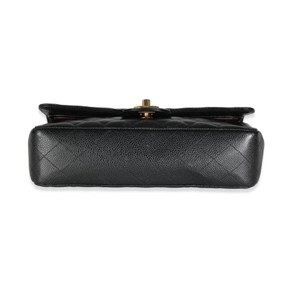 Black Quilted Caviar Medium Classic Double Flap Bag