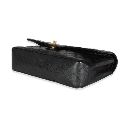 Black Quilted Caviar Medium Classic Double Flap Bag