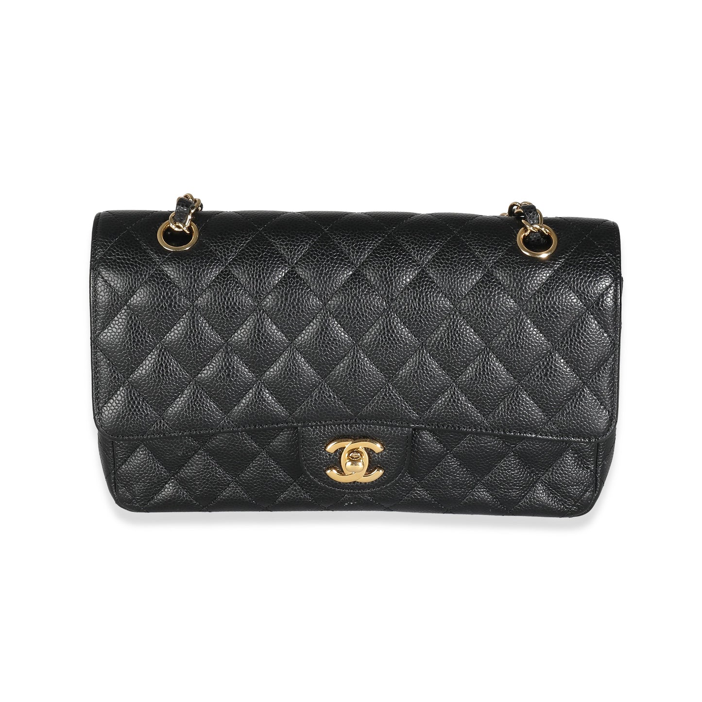 Black Quilted Caviar Medium Classic Double Flap Bag