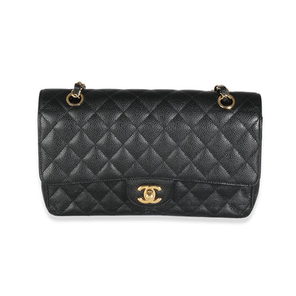 Black Quilted Caviar Medium Classic Double Flap Bag