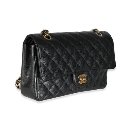 Black Quilted Caviar Medium Classic Double Flap Bag