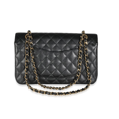 Black Quilted Caviar Medium Classic Double Flap Bag