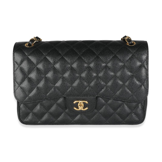 Chanel Black Quilted Caviar Jumbo Classic Double New Bag