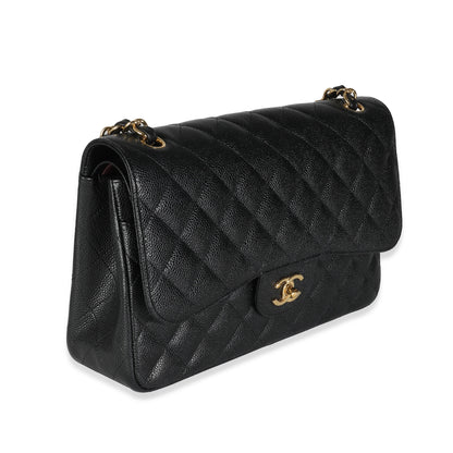 Chanel Black Quilted Caviar Jumbo Classic Double New Bag