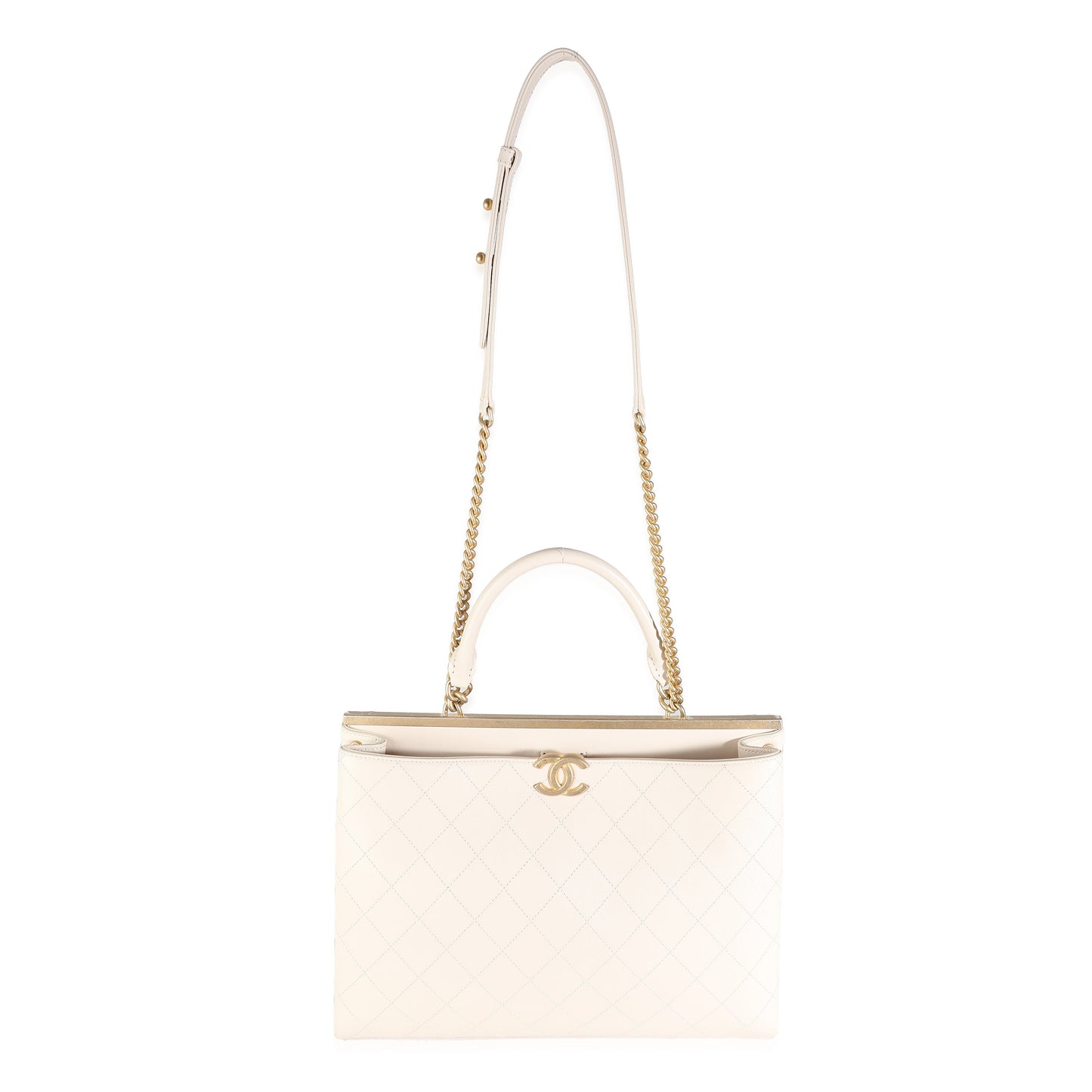 Beige Quilted Calfskin Large Coco Luxe Shopping Tote