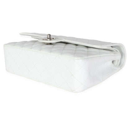 White Quilted Caviar Medium Classic Double Flap Bag