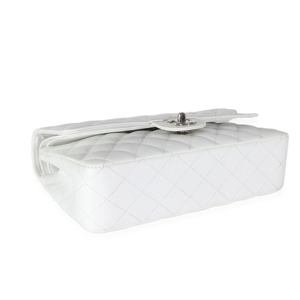 White Quilted Caviar Medium Classic Double Flap Bag