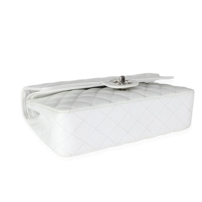 White Quilted Caviar Medium Classic Double Flap Bag