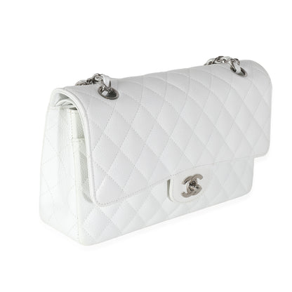 White Quilted Caviar Medium Classic Double Flap Bag